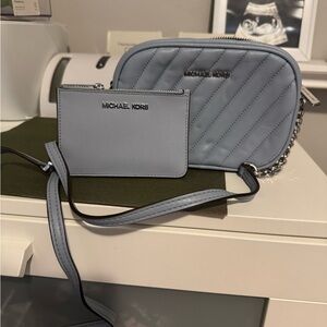 Michael Kors Powder Blue Quilted Bag with Matching Cardholder